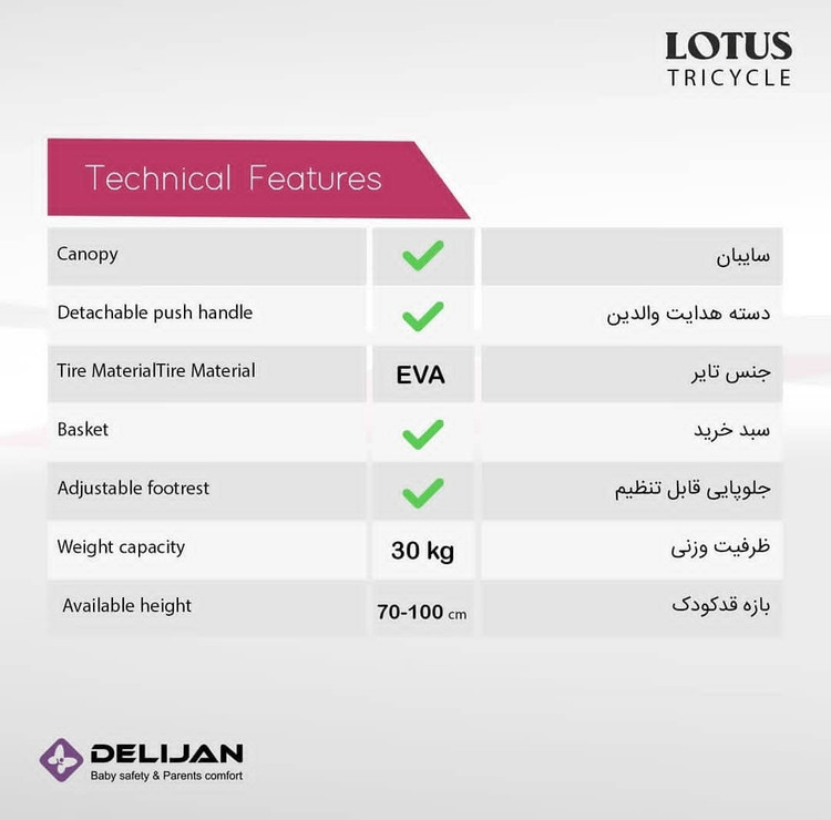 سه چرخه کودک دلیجان مدل لوتوس lotus