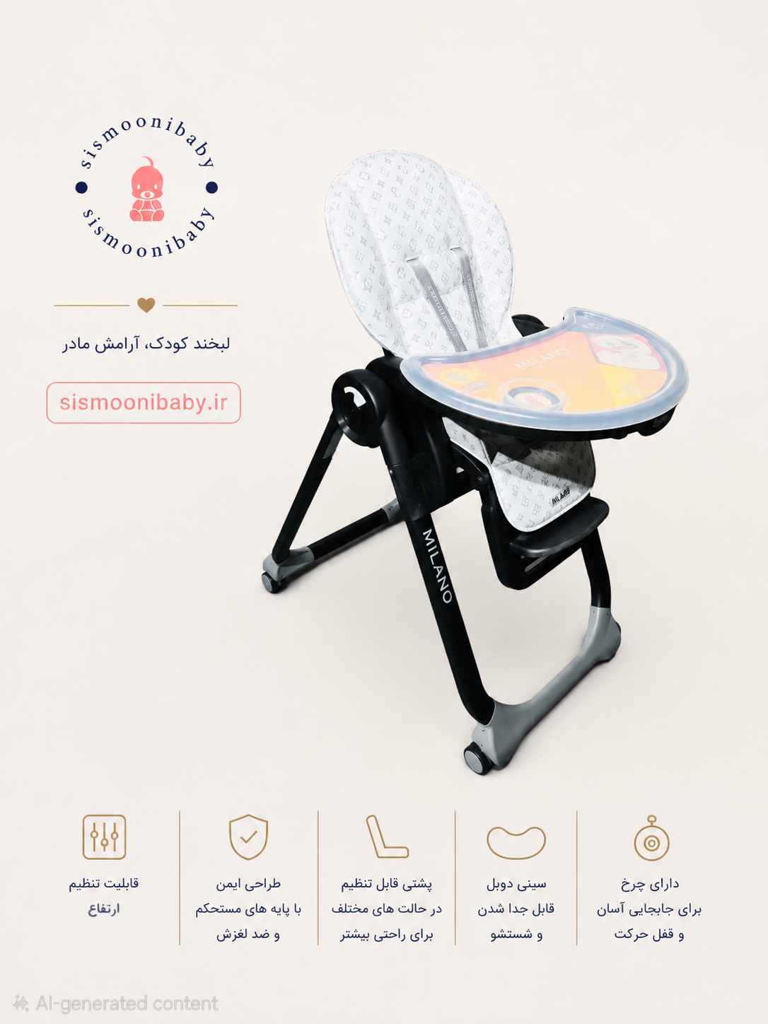 صندلی غذا کودک دلیجان مدل میلانو بدنه مشکی